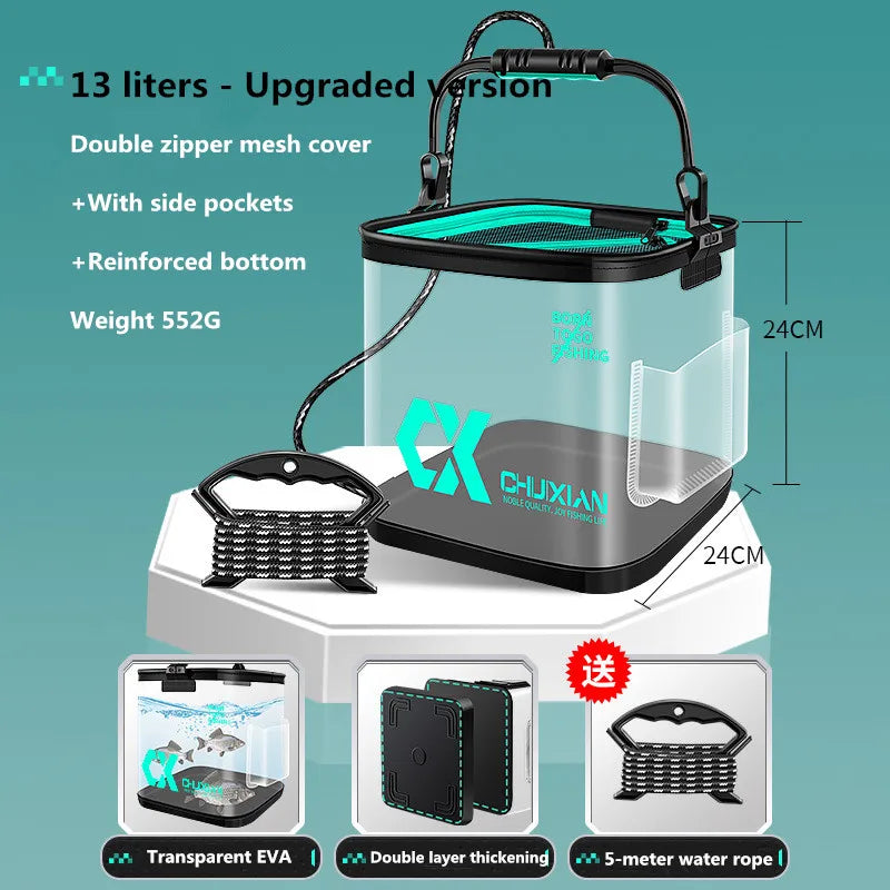 Portable 13L EVA Foldable Live Fish Bucket - Thickened Water Tank for Fishing