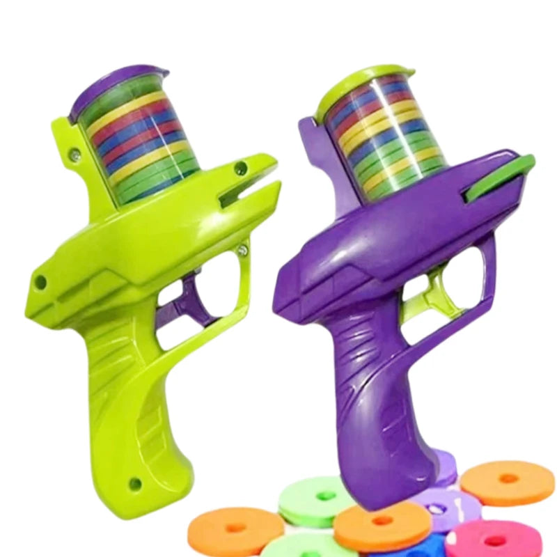 Kids Outdoor Game Foam Disc Gun Toy - Interactive Flying Disc Shooting Launcher for Parent-child Fun