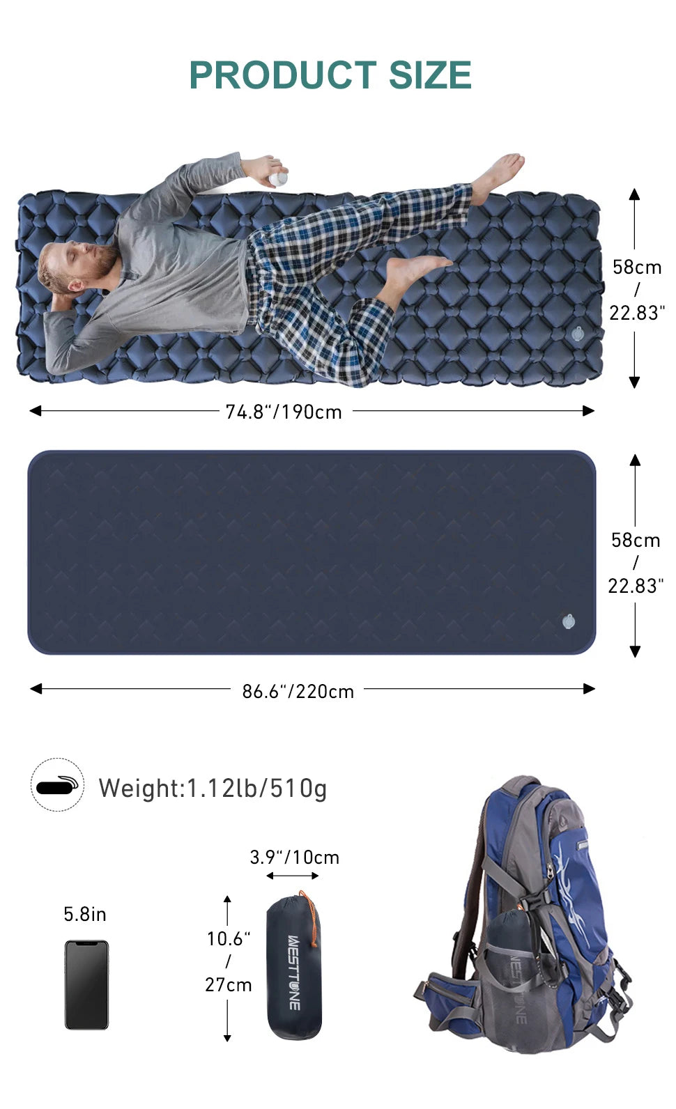 Ultralight Inflatable Camping Sleeping Pad - Portable Outdoor Air Mattress for Hiking and Travel