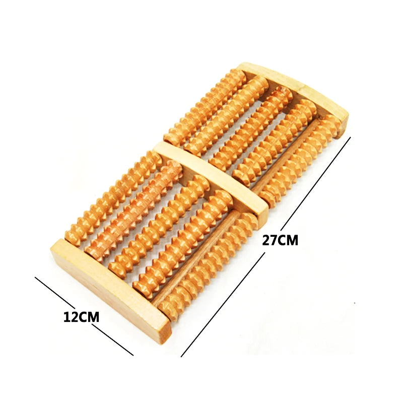 Wooden Dual Foot Massager Roller - Plantar Fasciitis Relief & Stress Relaxation Tool