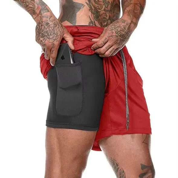Men's 2-in-1 Compression Athletic Shorts - Double Layer Summer Fitness Training Shorts for Gym & Sports