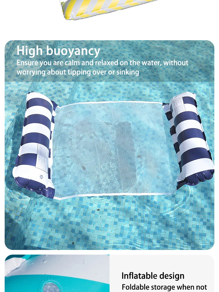Striped Inflatable Pool Float Chair - Foldable Beach Lounge with Mesh Backrest for Swimming and Leisure