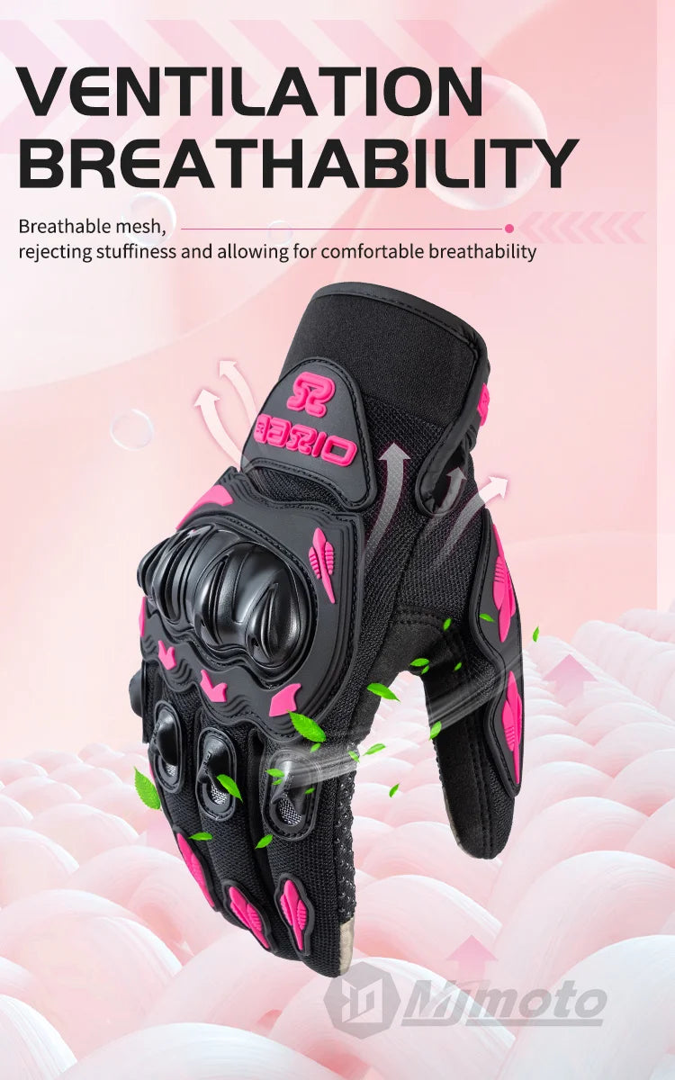 Women's Pink Breathable Motorcycle Gloves - Anti-Fall Touch Screen Motocross Riding Gloves