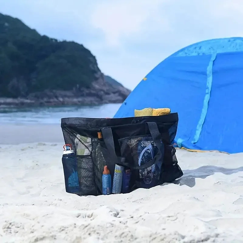Premium Oversized Beach Tote - Ultra-Light, Waterproof Design with Foldable Structure, Mesh Carrying Straps, Secure Zippered Compartments & Reinforced Shoulder Handles