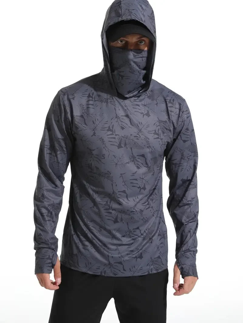 Men's Hooded Fishing Performance Jersey - UV Protection Sun Mask Hoodie for Outdoor Summer Activities