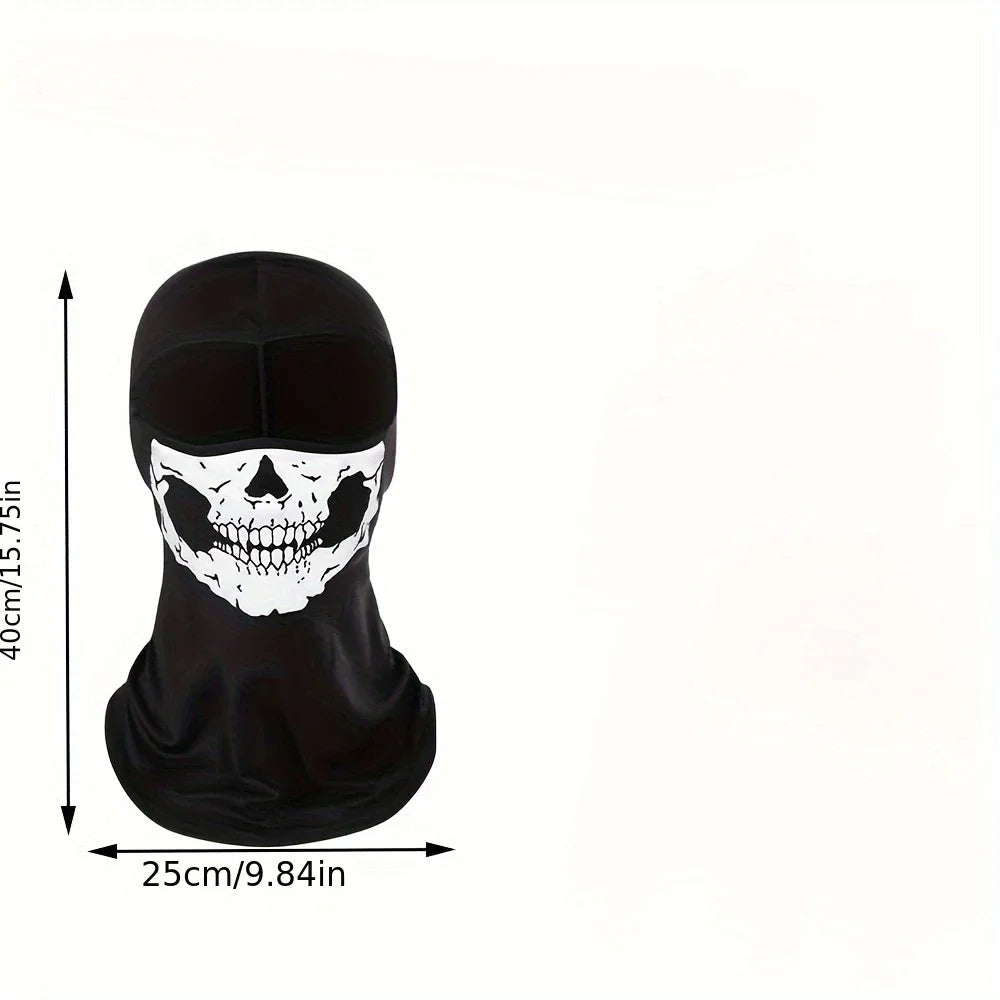 Full Face Balaclava with Skull Print - Windproof Mask for Cycling, Skiing & Motorcycle Riding