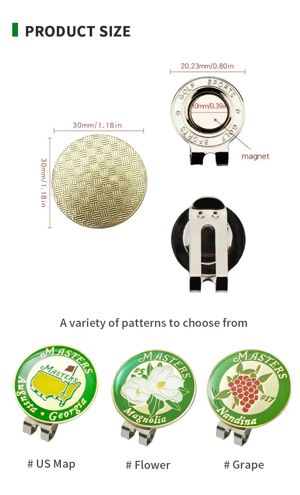 Magnetic Golf Ball Marker with Hat Clip - US Map White Flower Design Training Aid Gift for Kids Boys Girls Golfers