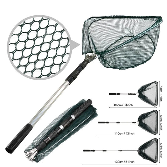 Professional Telescoping Fishing Landing Net - Aluminum Alloy Construction - Extends 55cm to 190cm with Folding Mesh Design