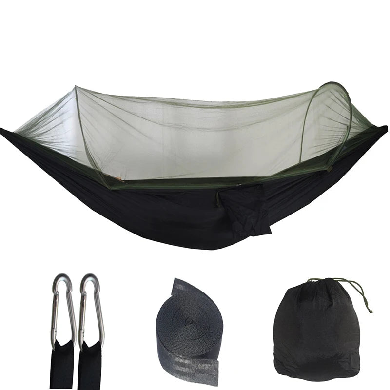 Lightweight Parachute Fabric Camping Hammock with Mosquito Net - High Strength Hanging Bed 250x120cm
