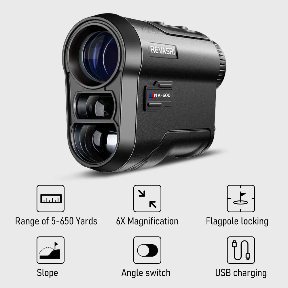 Golf Laser Rangefinder 600M/Yard - REVASRI with Slope Compensation, Flagpole Lock, Vibration Alert & USB-C Rechargeable Battery