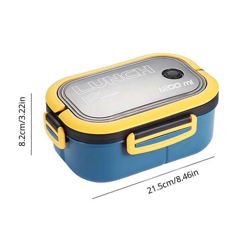Portable Double-Layer Lunch Box with Compartments - Microwave Safe Food Container with Fork & Spoon Set for Picnic and Fresh Food Storage