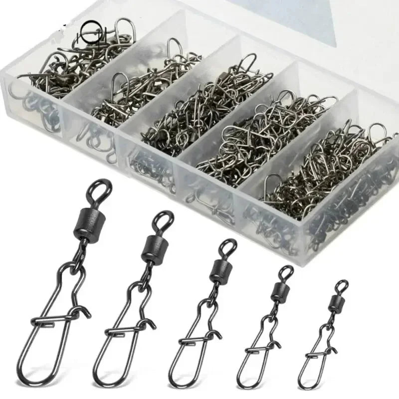 Premium Stainless Steel Fishing Swivel Connectors - 50 Piece Set with Rolling Bearing & Snap Hook for Lure Rigging
