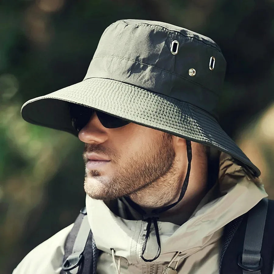 Men's Summer Fisherman Bucket Hat - Wide Brim Sun Protection Cap for Outdoor Activities