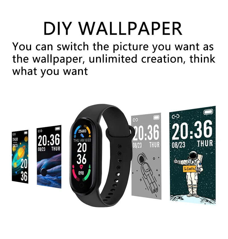 M6 Smart Watch for Men & Women - Fitness Smart Bracelet with Heart Rate & Blood Pressure Monitor