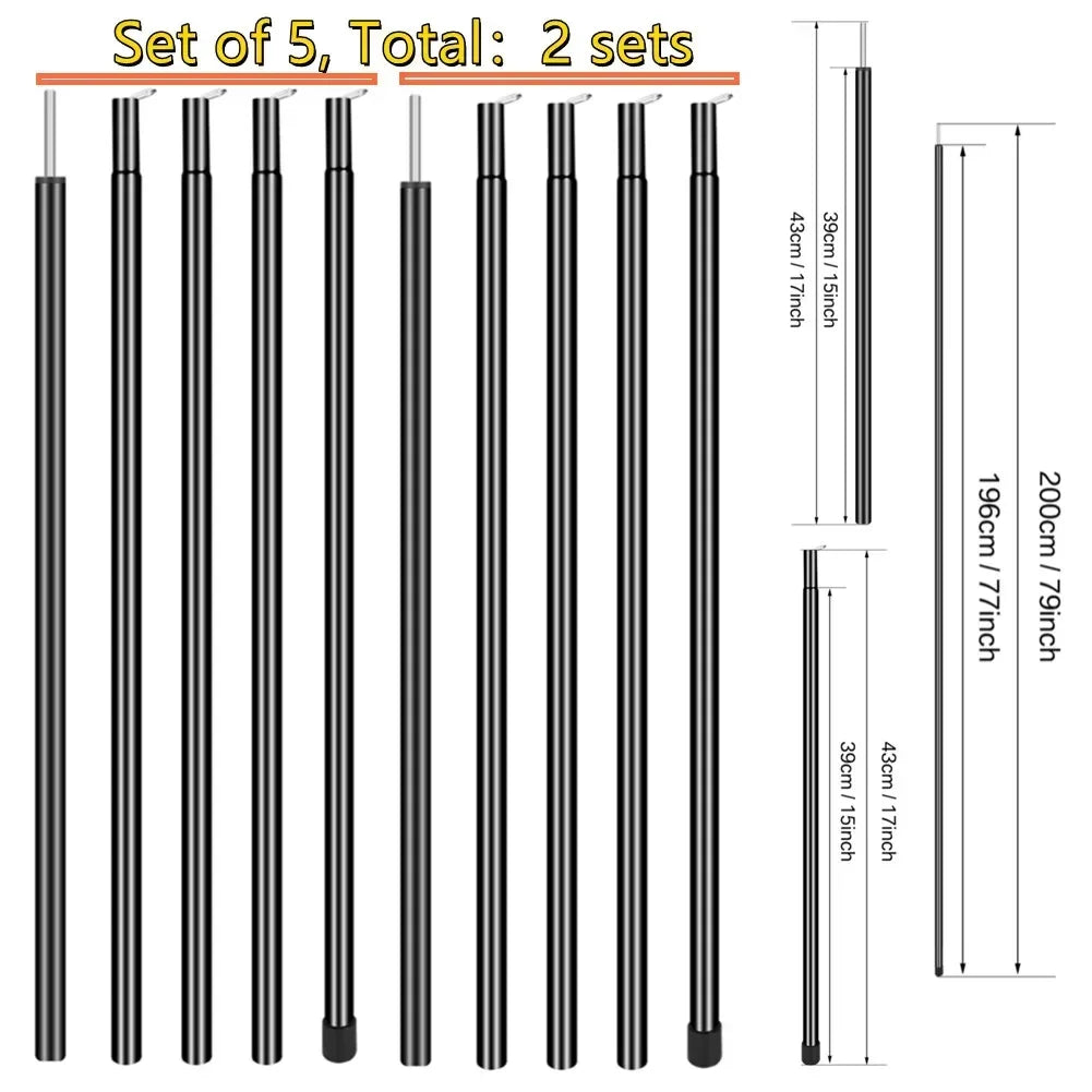 Universal Telescopic Tent Poles - Set of 2 Adjustable Aluminum Camping Awning Poles for Canopy Headroom