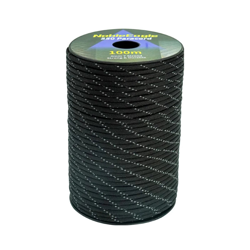 550 Paracord 7-Strand Reflective Military Tactical Rope - 4mm Parachute Cord for Camping, DIY Bracelets & Outdoor Gear