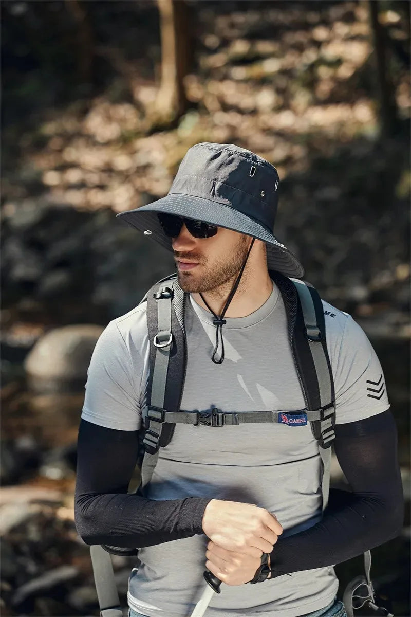 Men's Summer Fisherman Bucket Hat - Wide Brim Sun Protection Cap for Outdoor Activities