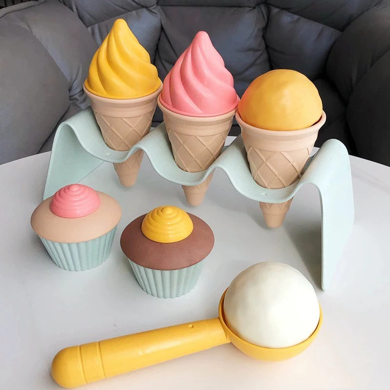 Eco-Friendly Beach Sand Toys Set - Wheat Straw Ice Cream Digging Tools for Kids Outdoor Play (Nordic Design)