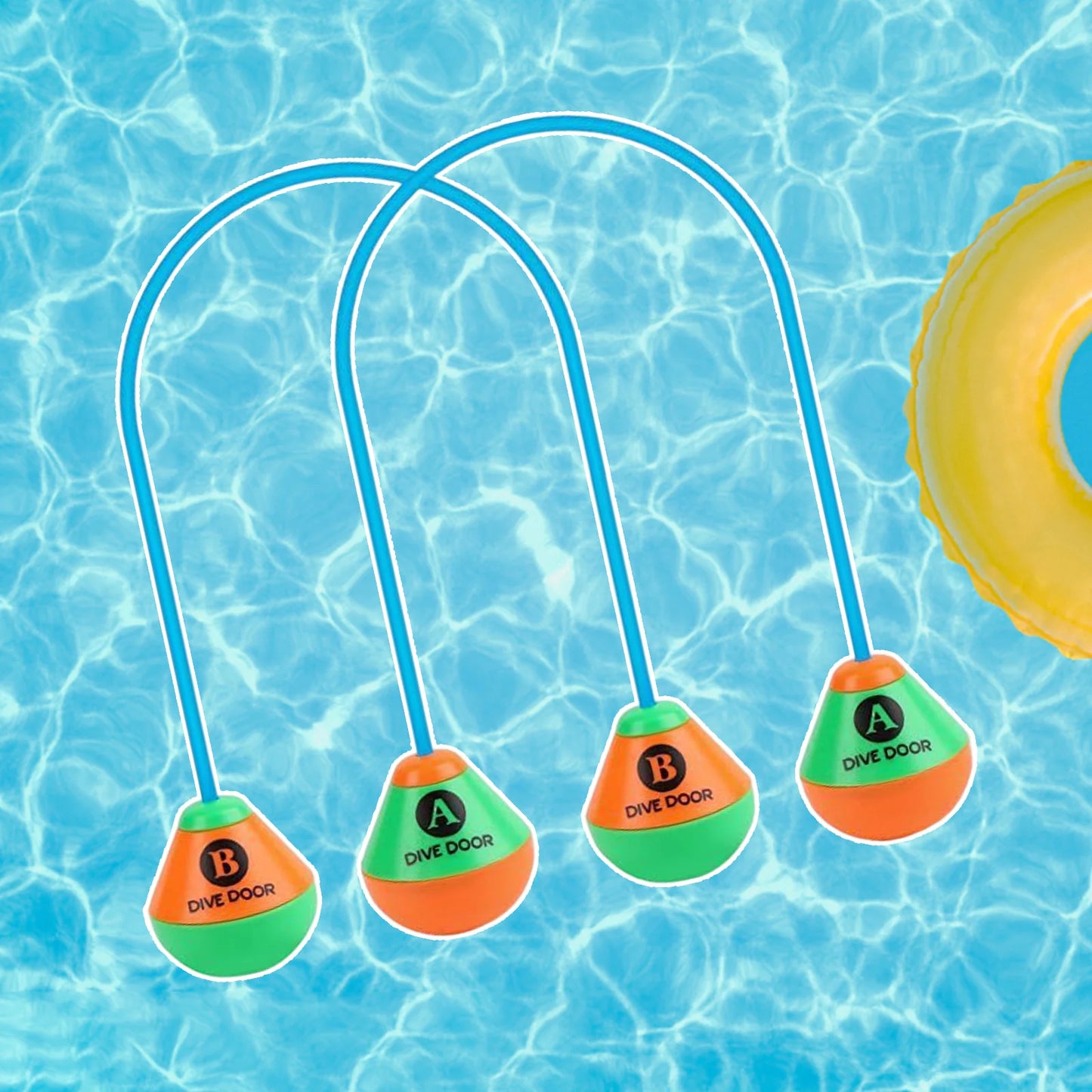 Swimming Pool Dive Rings Set - 2-Piece Reusable Through-Door Diving Game for Adults & Kids - Fun Water Sports Training Aid