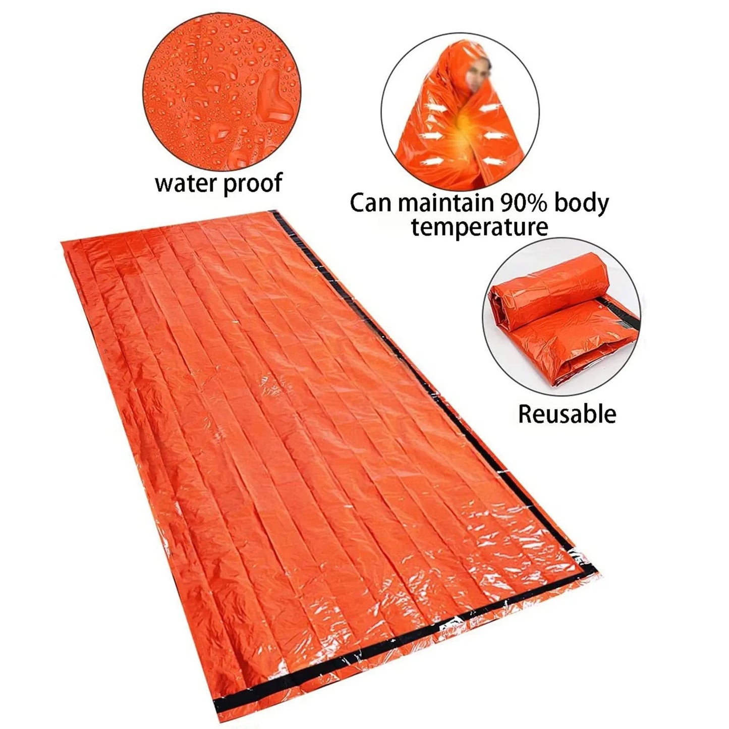 Emergency Survival Sleeping Bag - Waterproof Portable Thermal Mylar Blanket for Outdoor Camping & First Aid Rescue Kit