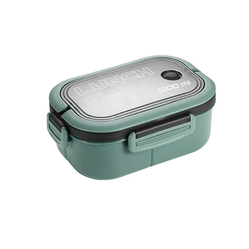 Portable Double-Layer Lunch Box with Compartments - Microwave Safe Food Container with Fork & Spoon Set for Picnic and Fresh Food Storage