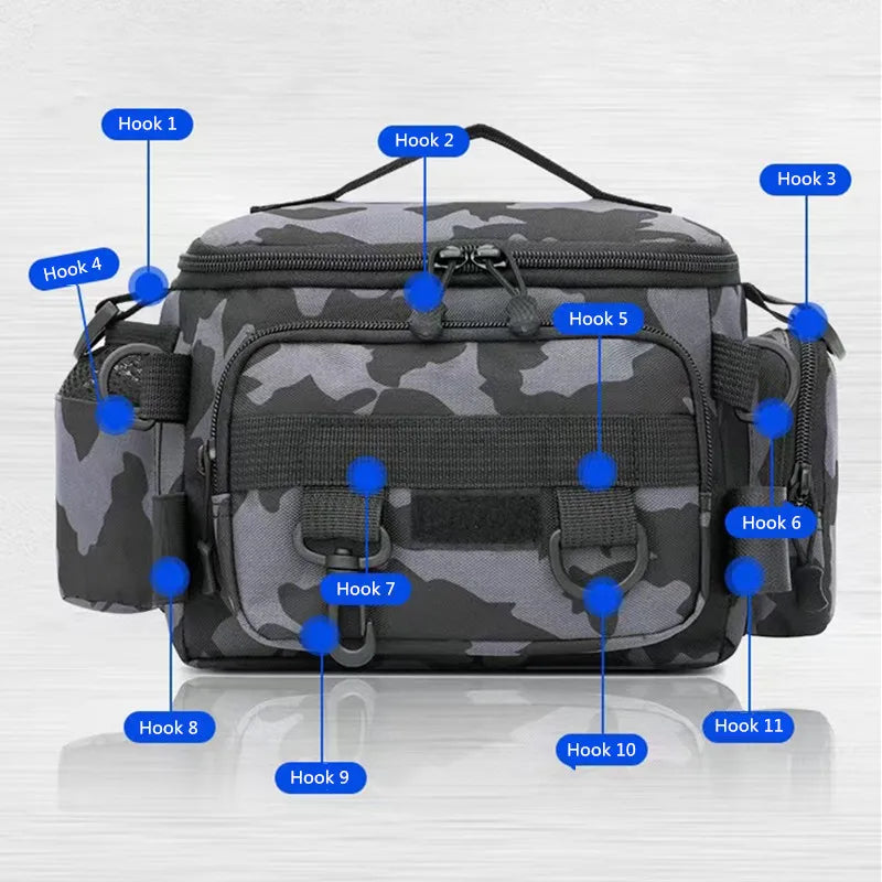 Portable Fishing Tackle Shoulder Bag - Multi-Purpose Storage with Rod Holder for Outdoor Sports & Fly Fishing