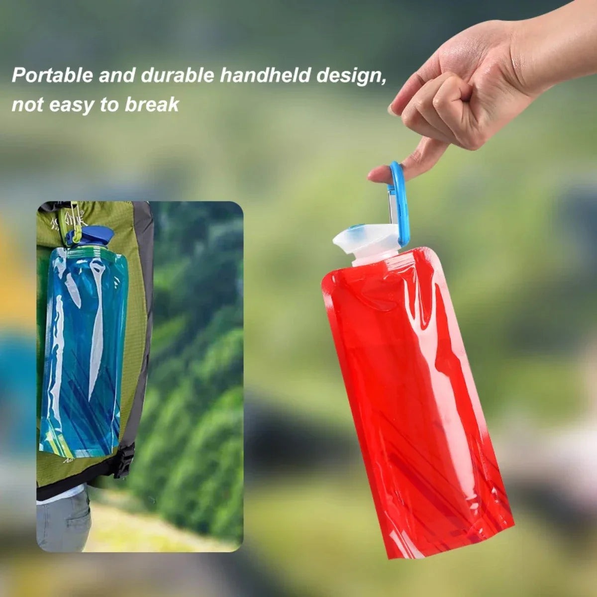 Lightweight Foldable Water Bottle 700ml - Portable Soft Camping Water Bag with Handle & Hanging Hook for Outdoor Sports