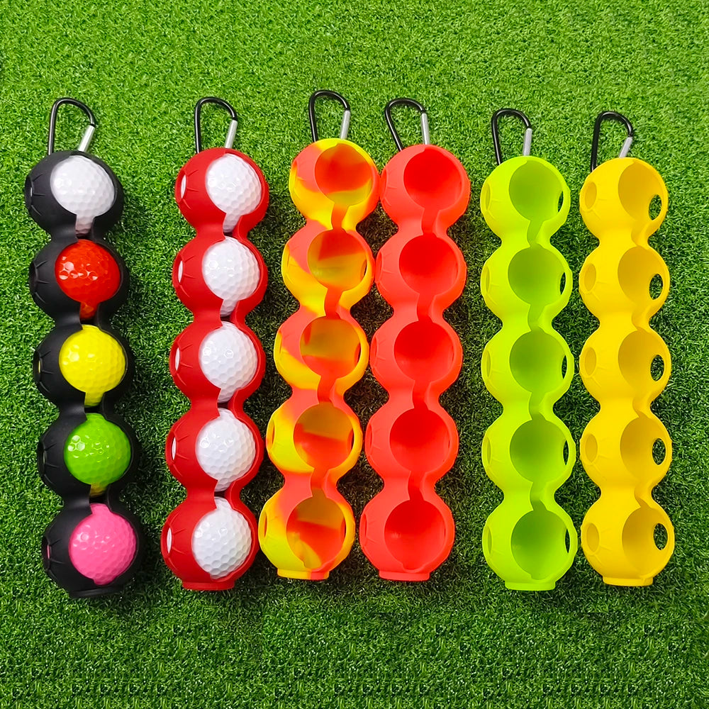 Portable Silicone Golf Ball Pouch - 5-Ball Capacity Carry Case with Hook - Essential Golf Accessories