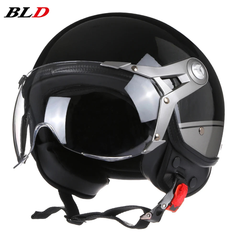 Retro 3/4 Open Face Motorcycle Helmet - Jet Style with Visor for Motorbike & Scooter Riding
