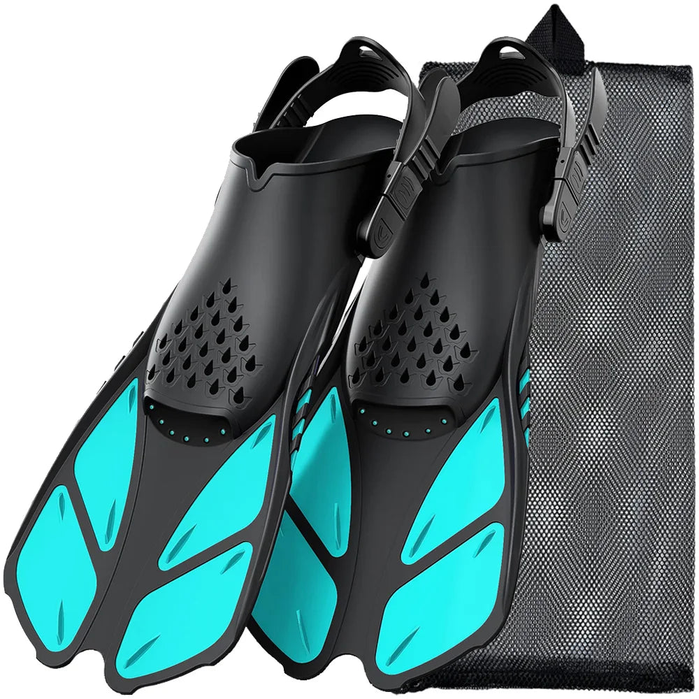 Adjustable Open Heel Swimming Fins - Short Silicone Diving Flippers with Quick-Release Buckles for Adult Men & Women Travel Size