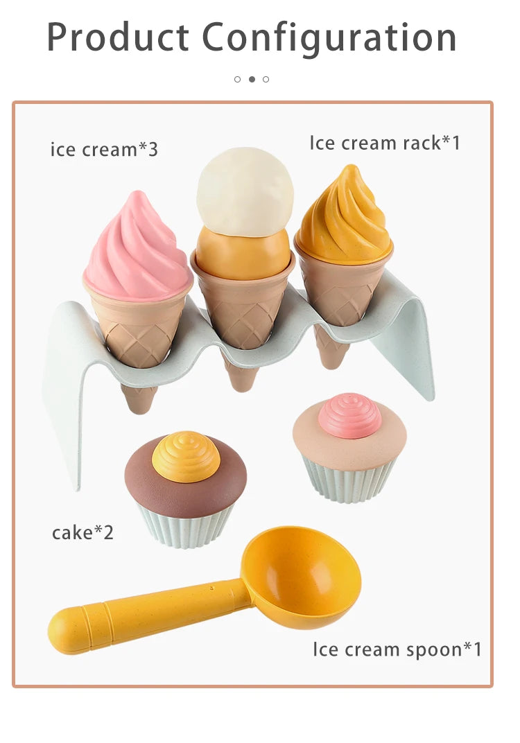 Eco-Friendly Beach Sand Toys Set - Wheat Straw Ice Cream Digging Tools for Kids Outdoor Play (Nordic Design)