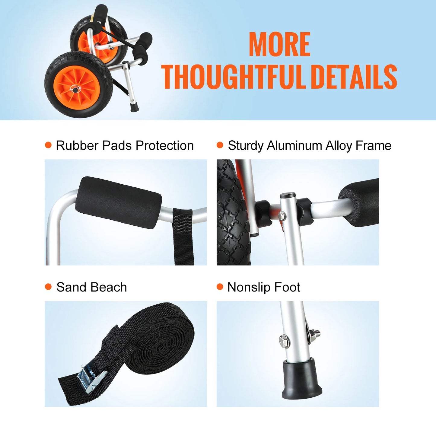 Foldable Kayak Transport Cart - 250lb Capacity with 10-Inch Tires & Support Foot for Canoes, Paddleboards, Float Mats & Jon Boats