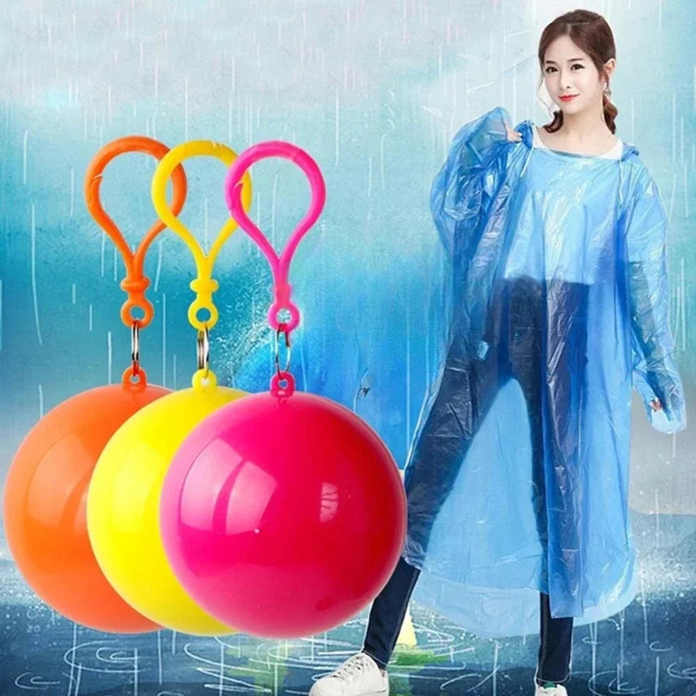 Portable Disposable Raincoat with Keychain - Compression Ball Pocket Poncho for Outdoor Travel and Camping