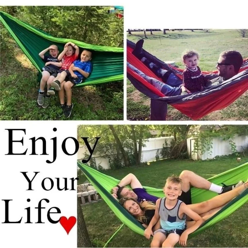 Portable Nylon Camping Hammock - High Strength Parachute Fabric Hanging Bed for Single Person Outdoor Use