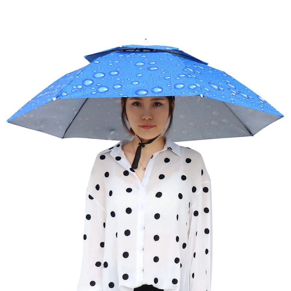 Foldable Umbrella Hat - Waterproof Hands-Free Rain & Sun Protection for Fishing, Camping & Beach (55-95CM Adjustable)