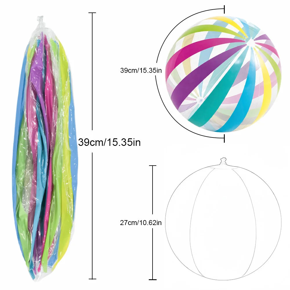15.35" Colorful Striped Transparent Inflatable Beach Ball - Perfect for Beach, Pool & Party Games (1 Piece)