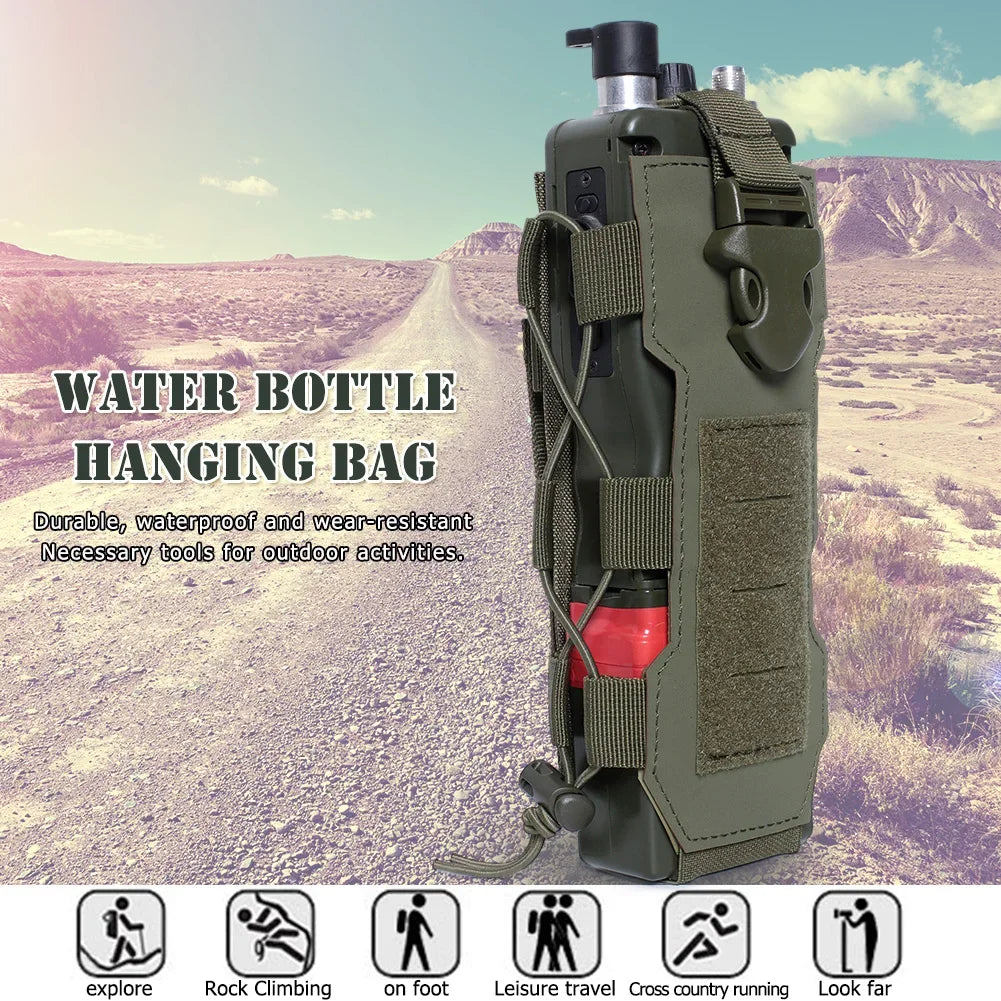 Tactical MOLLE Water Bottle Holder - Military Grade Drawstring Pouch for Outdoor Camping & Hunting