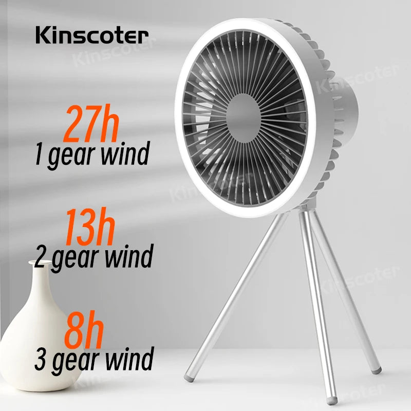 Rechargeable Camping Fan - 10000mAh Power Bank with LED Lighting | Portable Desktop & Wireless Ceiling Electric Circulator Fan