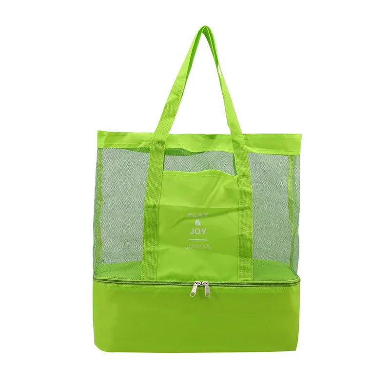 Waterproof Double-Layer Beach Tote Bag - Large Capacity Mesh Swimming Storage Bag with Heat Preservation for Women