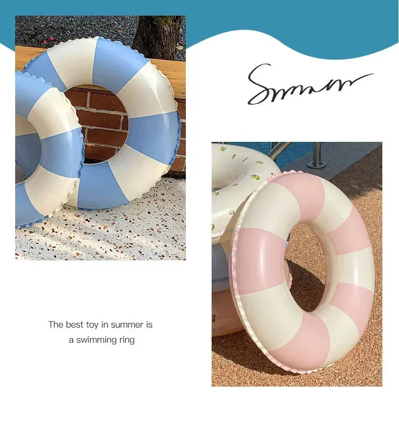 Kids PVC Striped Swimming Ring - Inflatable Floating Tube Donut for Boys & Girls Summer Pool Fun