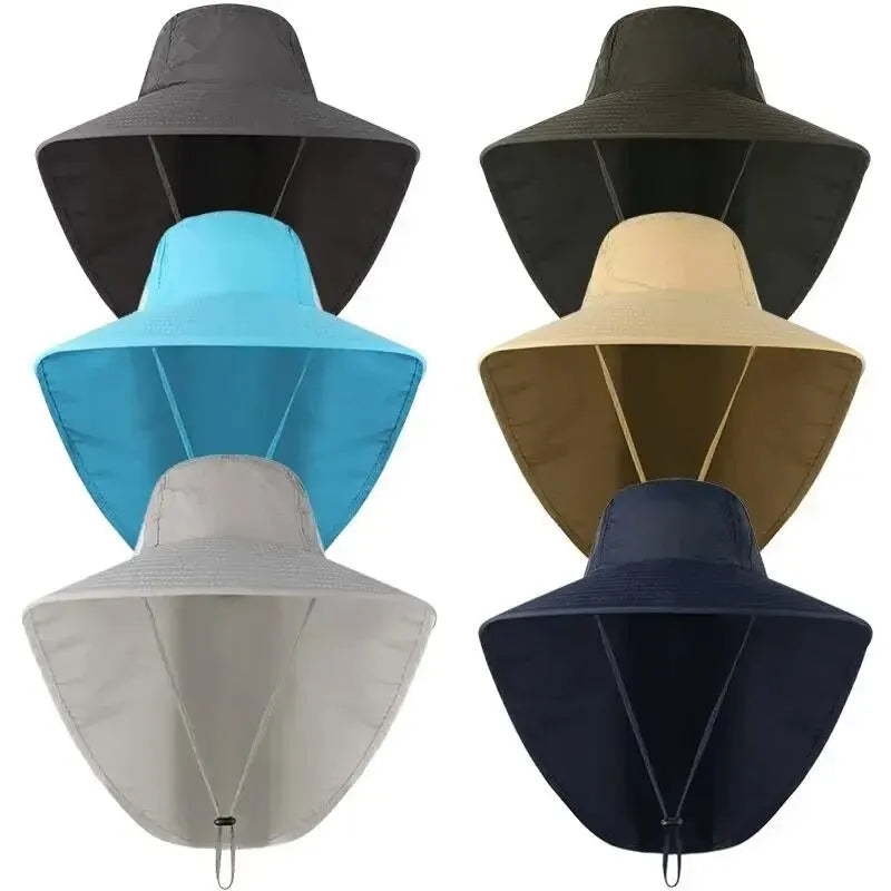 Unisex Wide Brim Safari Hat with Cooling Neck Flap - Sun Protection Baseball Cap for Outdoor Hiking and Fishing