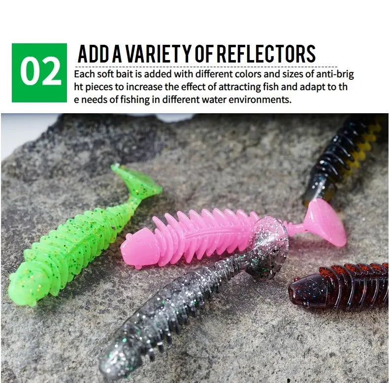 SUNMILE Artificial Soft Bait Fishing Worms - 4cm/0.6g - 20 Piece Set - Rock Fishing Wobblers for Perch, Trout & Bass