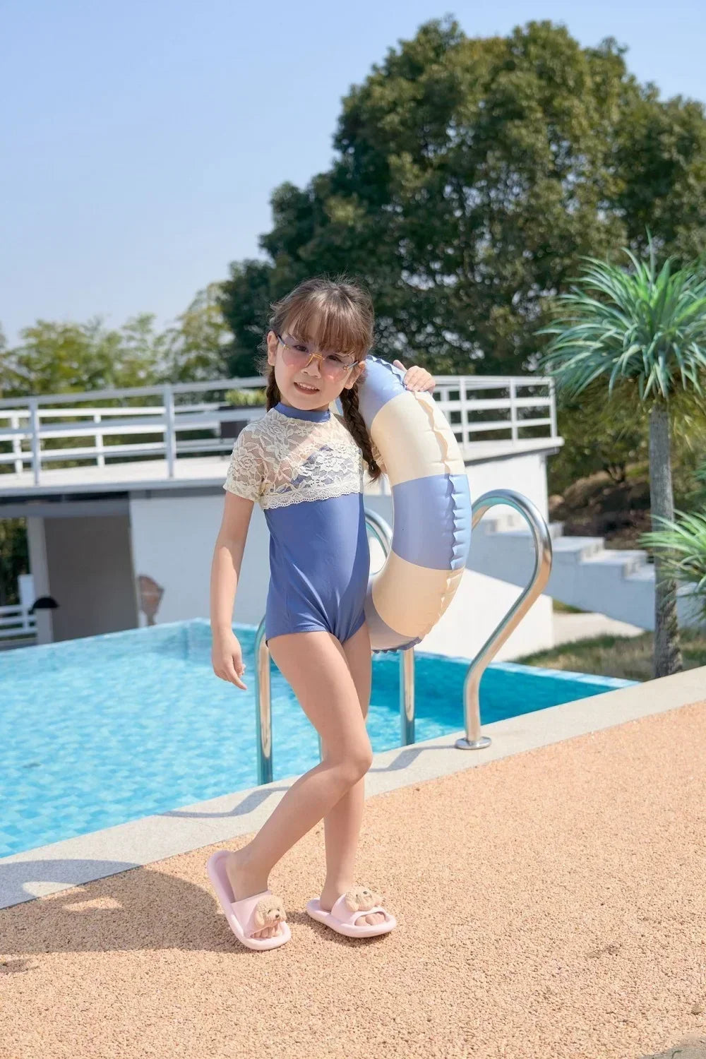 Kids PVC Striped Swimming Ring - Inflatable Floating Tube Donut for Boys & Girls Summer Pool Fun