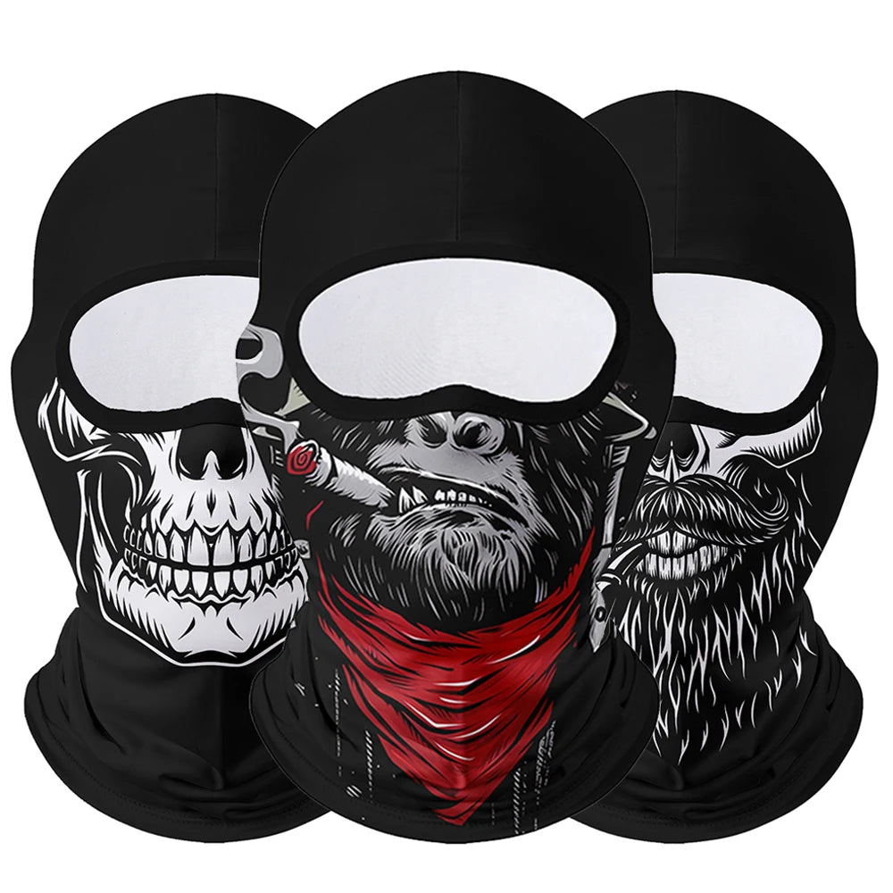 Full Face Balaclava Mask - Breathable Windproof UV Sun Protection - Moto Skull Ghost Clown Design for Summer Spring