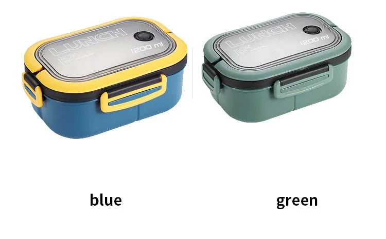 Portable Double-Layer Lunch Box with Compartments - Microwave Safe Food Container with Fork & Spoon Set for Picnic and Fresh Food Storage