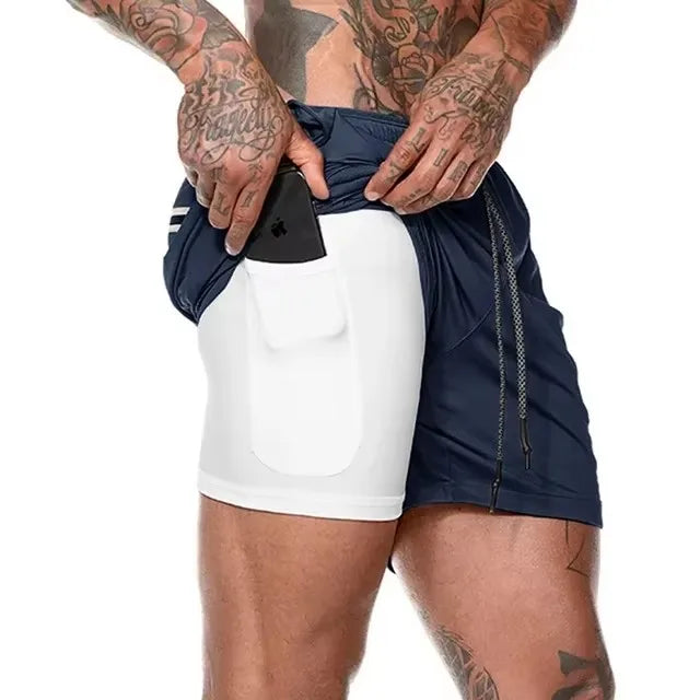 Men's 2-in-1 Compression Athletic Shorts - Double Layer Summer Fitness Training Shorts for Gym & Sports