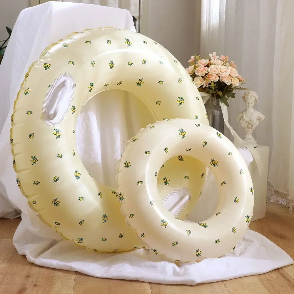 Kids PVC Striped Swimming Ring - Inflatable Floating Tube Donut for Boys & Girls Summer Pool Fun