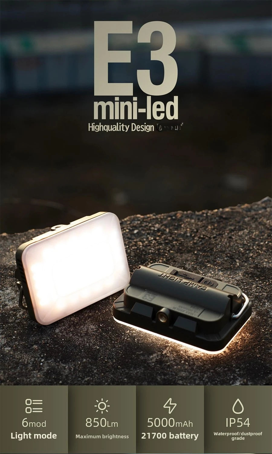 Rechargeable 5000mAh LED Camping Light - Waterproof Portable Hanging Tent Lamp for Outdoor Emergency Lighting