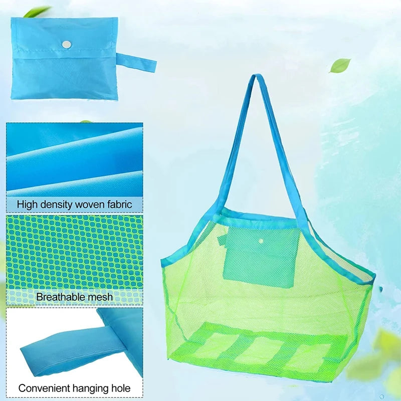 Large Multicolor Mesh Beach Tote - Breathable Sand-Away Bag with Hanging Loop & Foldable Toy Storage (1pc)