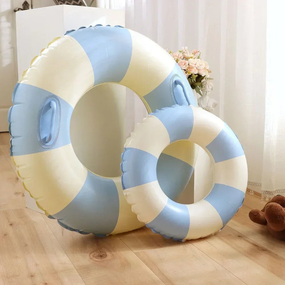 Kids PVC Striped Swimming Ring - Inflatable Floating Tube Donut for Boys & Girls Summer Pool Fun